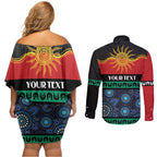 Personalised Australian Aboriginal Torres Strait Islanders Couples Matching Off Shoulder Short Dress and Long Sleeve Button Shirt Together We Rise Together We Stay Deadly