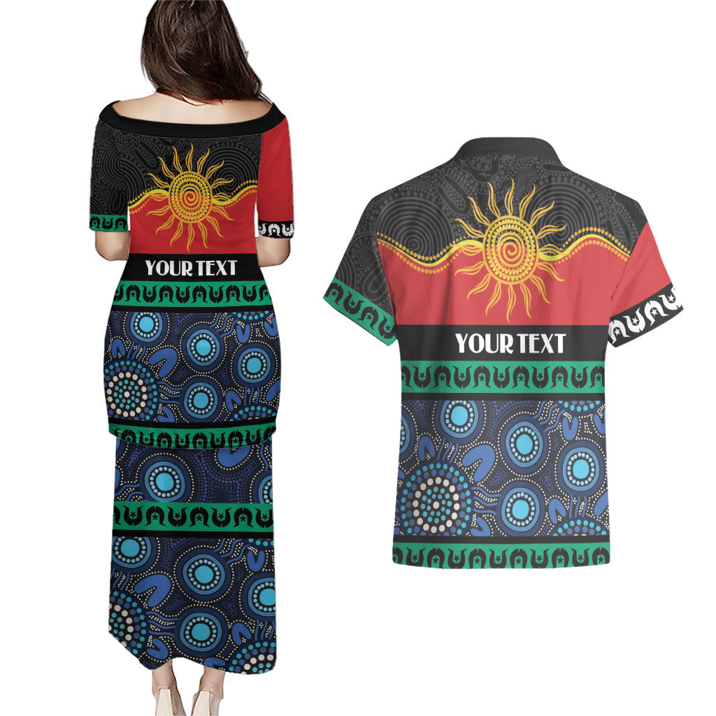Personalised Australian Aboriginal Torres Strait Islanders Couples Matching Puletasi and Hawaiian Shirt Together We Rise Together We Stay Deadly