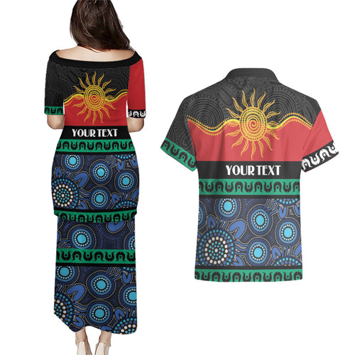 Personalised Australian Aboriginal Torres Strait Islanders Couples Matching Puletasi and Hawaiian Shirt Together We Rise Together We Stay Deadly