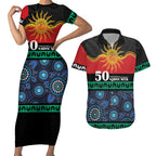 Personalised Australian Aboriginal Torres Strait Islanders Couples Matching Short Sleeve Bodycon Dress and Hawaiian Shirt Together We Rise Together We Stay Deadly