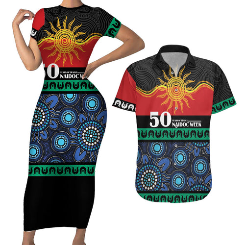 Personalised Australian Aboriginal Torres Strait Islanders Couples Matching Short Sleeve Bodycon Dress and Hawaiian Shirt Together We Rise Together We Stay Deadly