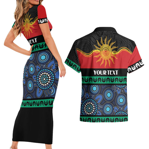 Personalised Australian Aboriginal Torres Strait Islanders Couples Matching Short Sleeve Bodycon Dress and Hawaiian Shirt Together We Rise Together We Stay Deadly