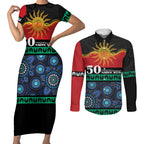 Personalised Australian Aboriginal Torres Strait Islanders Couples Matching Short Sleeve Bodycon Dress and Long Sleeve Button Shirt Together We Rise Together We Stay Deadly