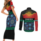 Personalised Australian Aboriginal Torres Strait Islanders Couples Matching Short Sleeve Bodycon Dress and Long Sleeve Button Shirt Together We Rise Together We Stay Deadly