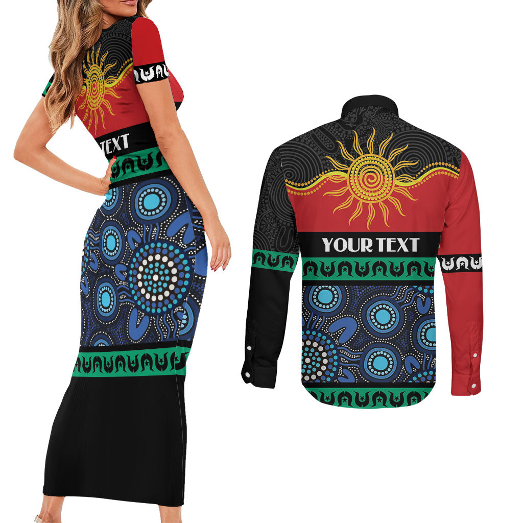 Personalised Australian Aboriginal Torres Strait Islanders Couples Matching Short Sleeve Bodycon Dress and Long Sleeve Button Shirt Together We Rise Together We Stay Deadly