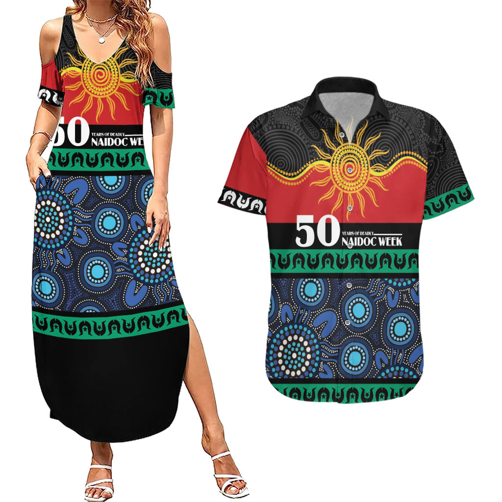 Personalised Australian Aboriginal Torres Strait Islanders Couples Matching Summer Maxi Dress and Hawaiian Shirt Together We Rise Together We Stay Deadly