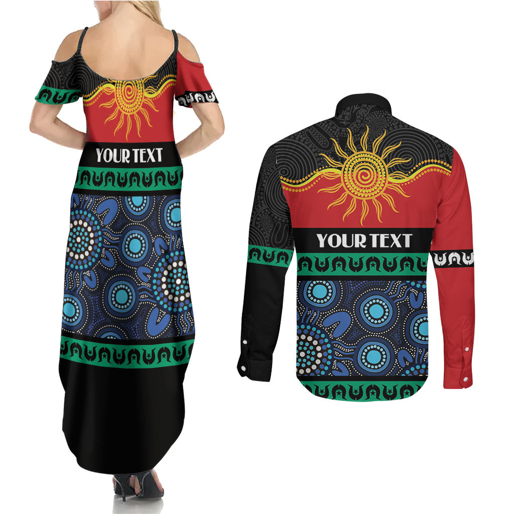 Personalised Australian Aboriginal Torres Strait Islanders Couples Matching Summer Maxi Dress and Long Sleeve Button Shirt Together We Rise Together We Stay Deadly