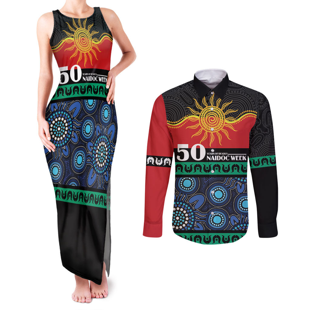 Personalised Australian Aboriginal Torres Strait Islanders Couples Matching Tank Maxi Dress and Long Sleeve Button Shirt Together We Rise Together We Stay Deadly