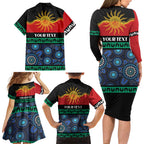 Personalised Australian Aboriginal Torres Strait Islanders Family Matching Long Sleeve Bodycon Dress and Hawaiian Shirt Together We Rise Together We Stay Deadly