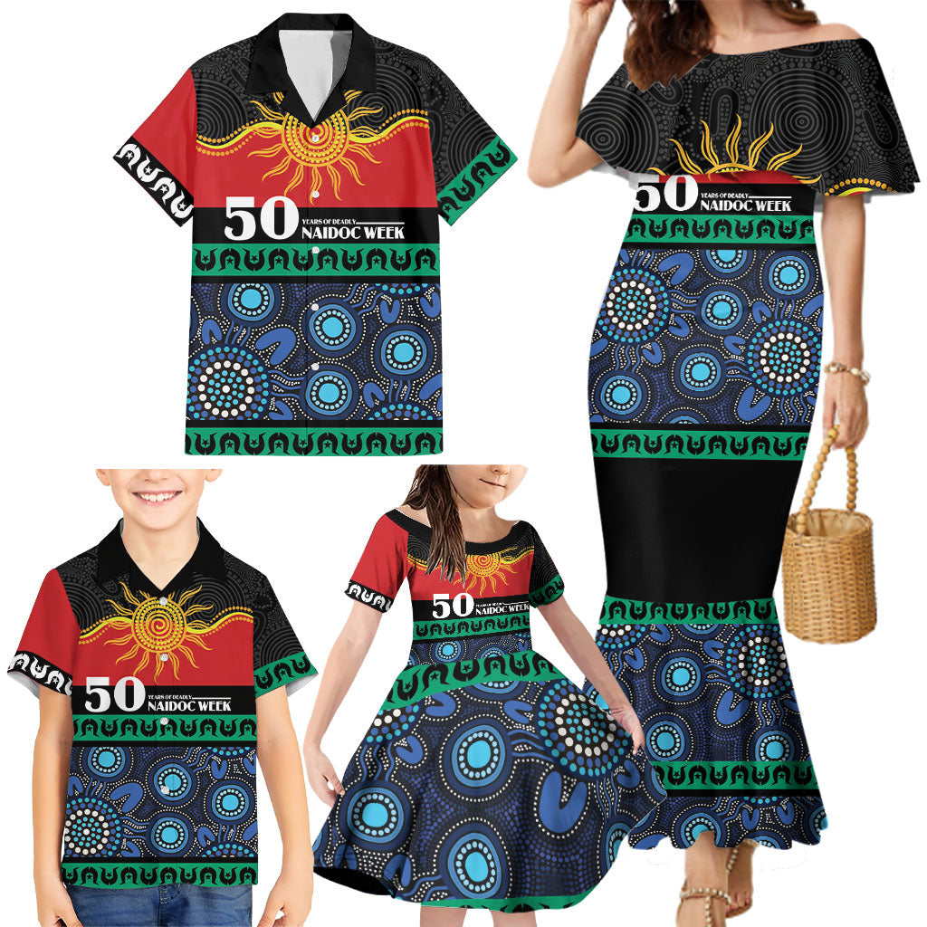 Personalised Australian Aboriginal Torres Strait Islanders Family Matching Mermaid Dress and Hawaiian Shirt Together We Rise Together We Stay Deadly