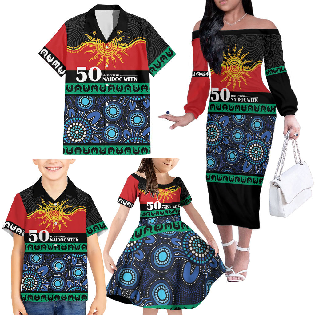 Personalised Australian Aboriginal Torres Strait Islanders Family Matching Off The Shoulder Long Sleeve Dress and Hawaiian Shirt Together We Rise Together We Stay Deadly