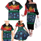 Personalised Australian Aboriginal Torres Strait Islanders Family Matching Off The Shoulder Long Sleeve Dress and Hawaiian Shirt Together We Rise Together We Stay Deadly