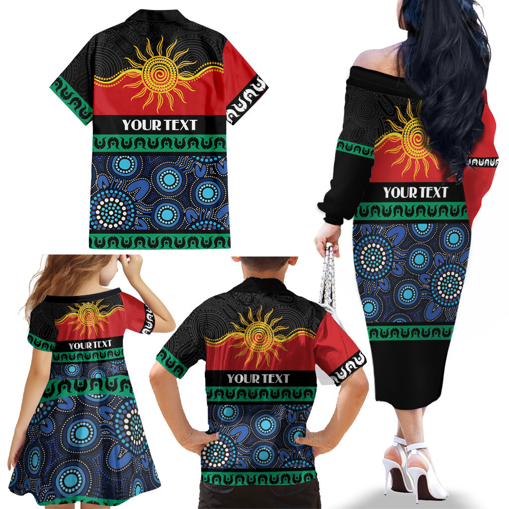 Personalised Australian Aboriginal Torres Strait Islanders Family Matching Off The Shoulder Long Sleeve Dress and Hawaiian Shirt Together We Rise Together We Stay Deadly