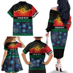 Personalised Australian Aboriginal Torres Strait Islanders Family Matching Off The Shoulder Long Sleeve Dress and Hawaiian Shirt Together We Rise Together We Stay Deadly