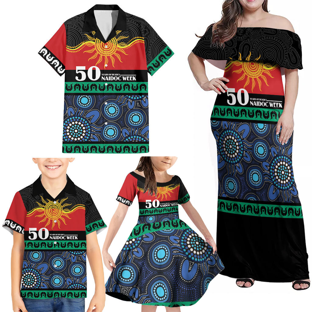 Personalised Australian Aboriginal Torres Strait Islanders Family Matching Off Shoulder Maxi Dress and Hawaiian Shirt Together We Rise Together We Stay Deadly