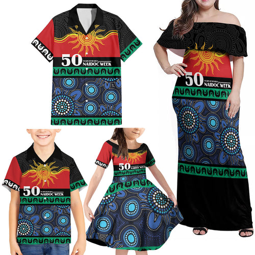 Personalised Australian Aboriginal Torres Strait Islanders Family Matching Off Shoulder Maxi Dress and Hawaiian Shirt Together We Rise Together We Stay Deadly