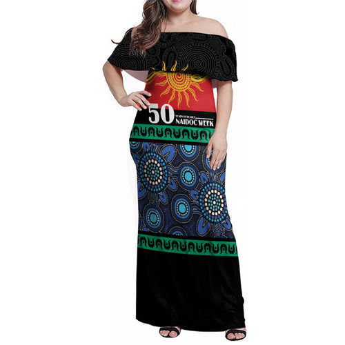 Personalised Australian Aboriginal Torres Strait Islanders Family Matching Off Shoulder Maxi Dress and Hawaiian Shirt Together We Rise Together We Stay Deadly