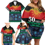 Personalised Australian Aboriginal Torres Strait Islanders Family Matching Off Shoulder Short Dress and Hawaiian Shirt Together We Rise Together We Stay Deadly