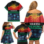 Personalised Australian Aboriginal Torres Strait Islanders Family Matching Off Shoulder Short Dress and Hawaiian Shirt Together We Rise Together We Stay Deadly