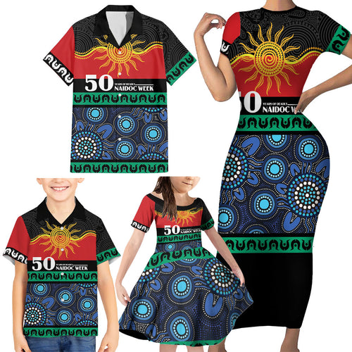 Personalised Australian Aboriginal Torres Strait Islanders Family Matching Short Sleeve Bodycon Dress and Hawaiian Shirt Together We Rise Together We Stay Deadly