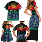 Personalised Australian Aboriginal Torres Strait Islanders Family Matching Short Sleeve Bodycon Dress and Hawaiian Shirt Together We Rise Together We Stay Deadly