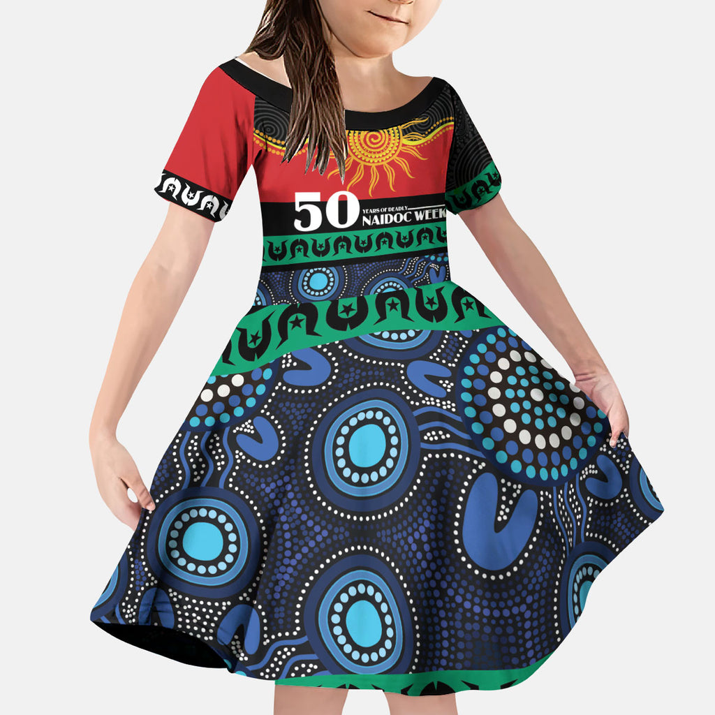 Personalised Australian Aboriginal Torres Strait Islanders Kid Short Sleeve Dress Together We Rise Together We Stay Deadly