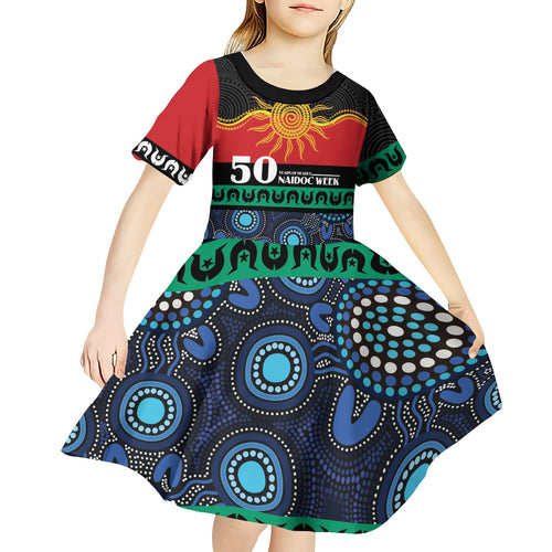 Personalised Australian Aboriginal Torres Strait Islanders Kid Short Sleeve Dress Together We Rise Together We Stay Deadly