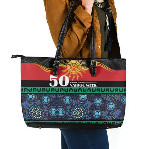 Australian Aboriginal Torres Strait Islanders Leather Tote Bag Together We Rise Together We Stay Deadly