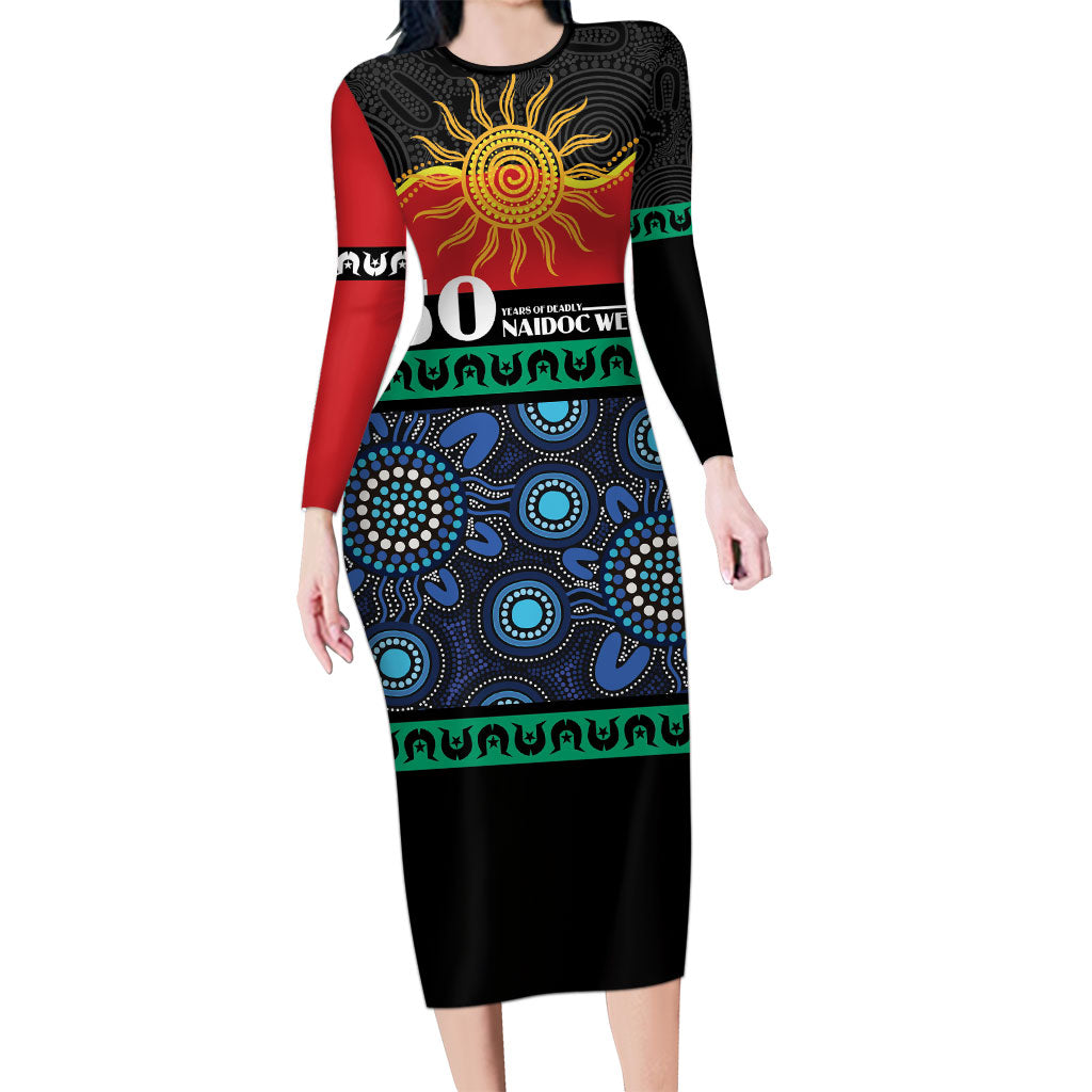Personalised Australian Aboriginal Torres Strait Islanders Long Sleeve Bodycon Dress Together We Rise Together We Stay Deadly