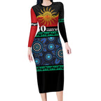 Personalised Australian Aboriginal Torres Strait Islanders Long Sleeve Bodycon Dress Together We Rise Together We Stay Deadly