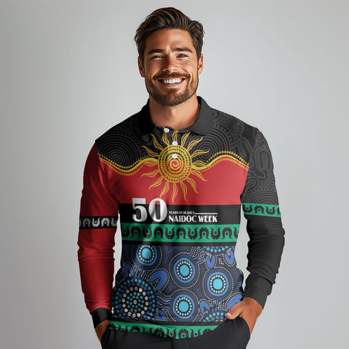 Personalised Australian Aboriginal Torres Strait Islanders Long Sleeve Polo Shirt Together We Rise Together We Stay Deadly