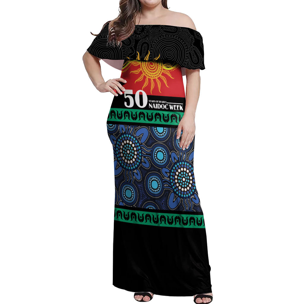 Personalised Australian Aboriginal Torres Strait Islanders Off Shoulder Maxi Dress Together We Rise Together We Stay Deadly
