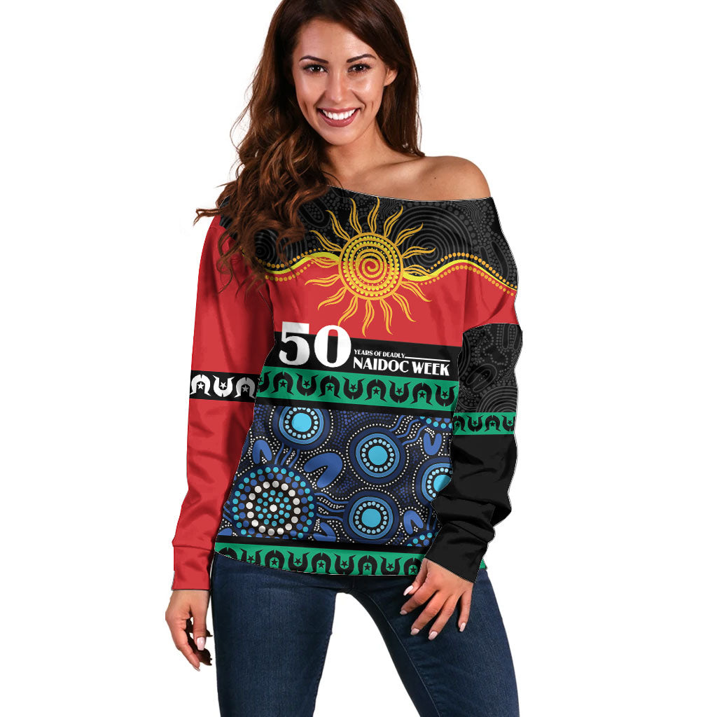 Personalised Australian Aboriginal Torres Strait Islanders Off Shoulder Sweater Together We Rise Together We Stay Deadly