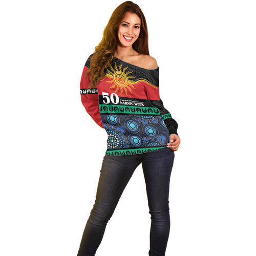 Personalised Australian Aboriginal Torres Strait Islanders Off Shoulder Sweater Together We Rise Together We Stay Deadly