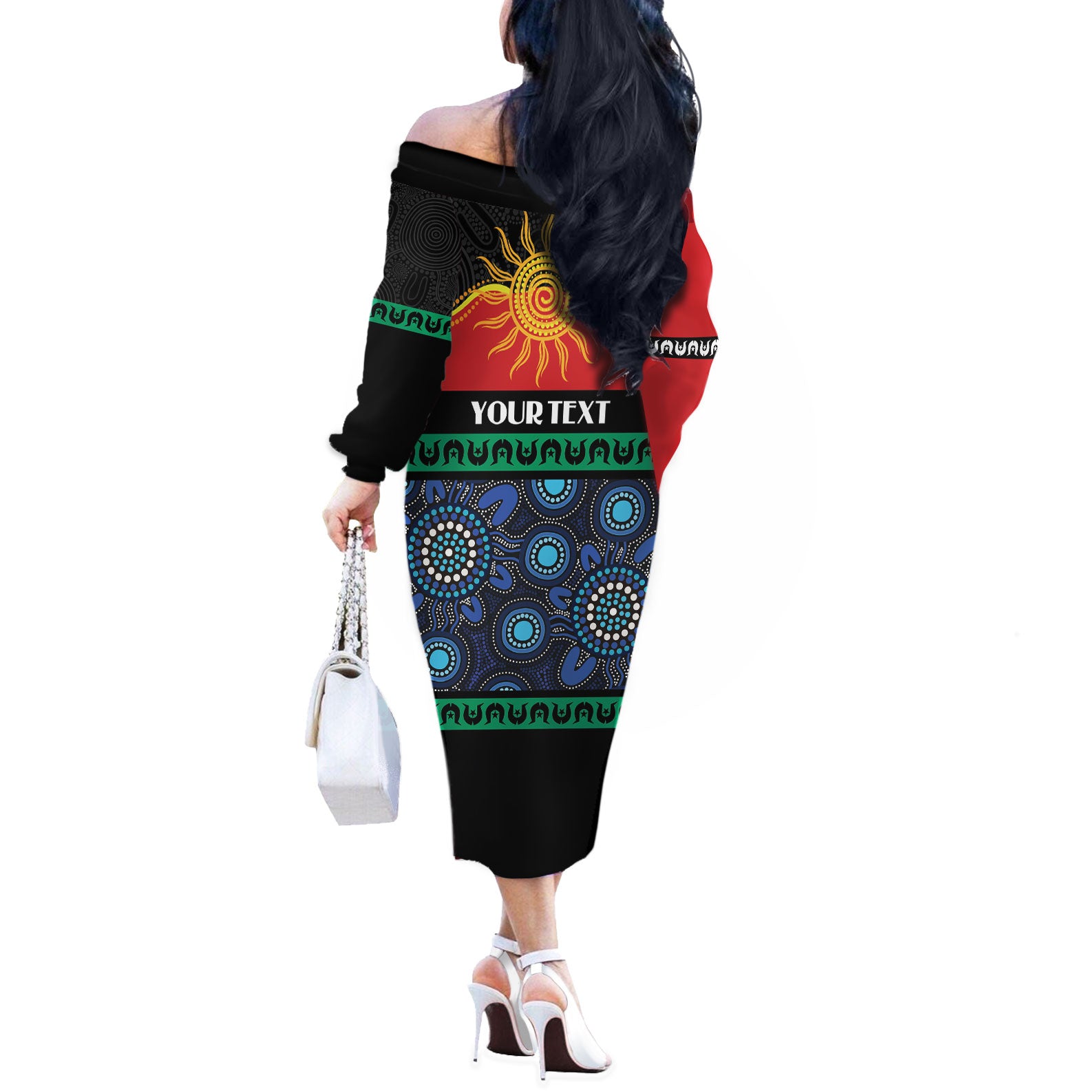 Personalised Australian Aboriginal Torres Strait Islanders Off The Shoulder Long Sleeve Dress Together We Rise Together We Stay Deadly
