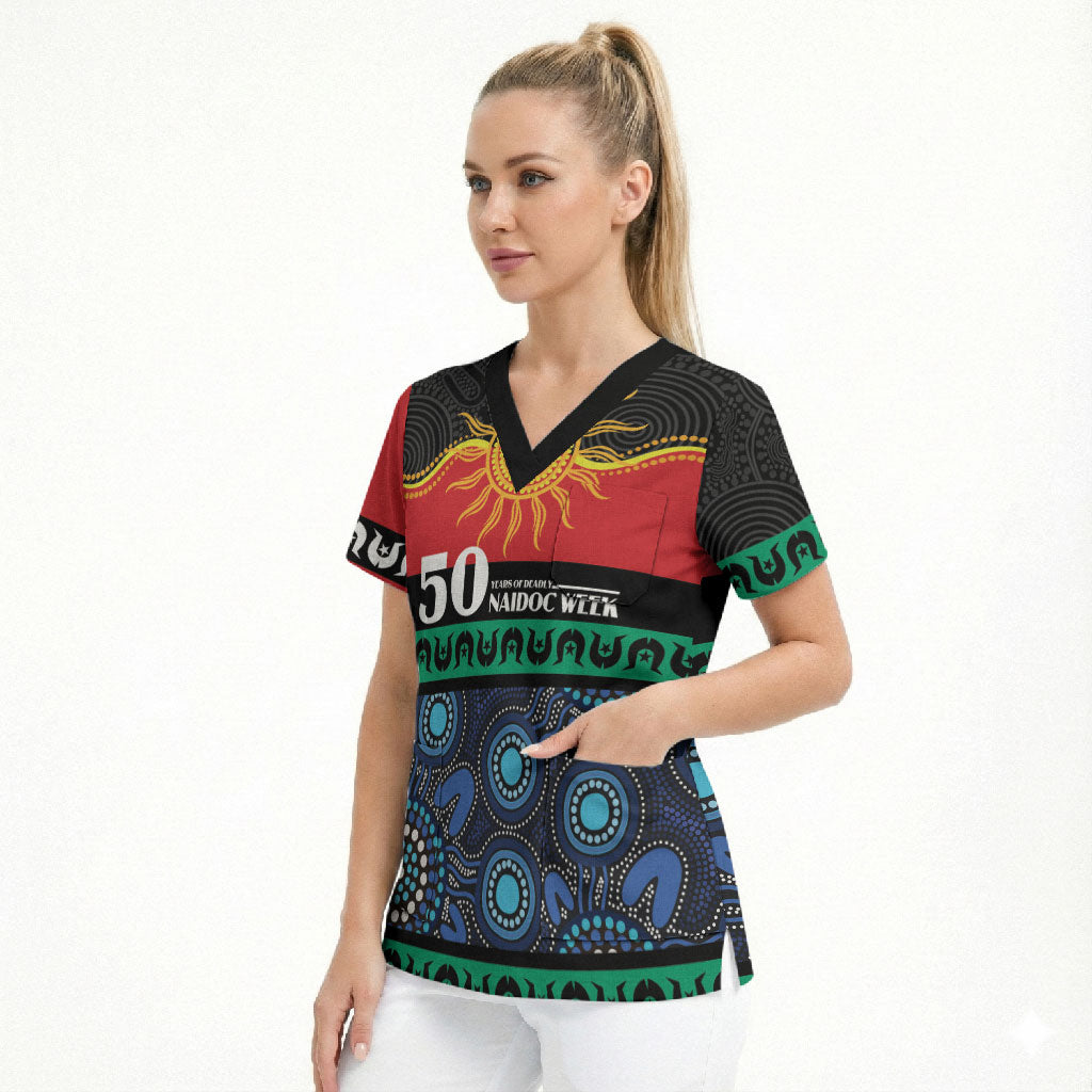 Personalised Australian Aboriginal Torres Strait Islanders Scrub Top Together We Rise Together We Stay Deadly