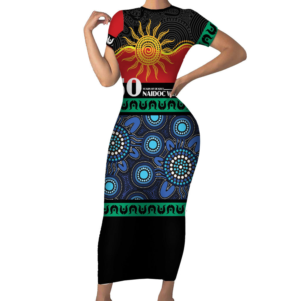 Personalised Australian Aboriginal Torres Strait Islanders Short Sleeve Bodycon Dress Together We Rise Together We Stay Deadly