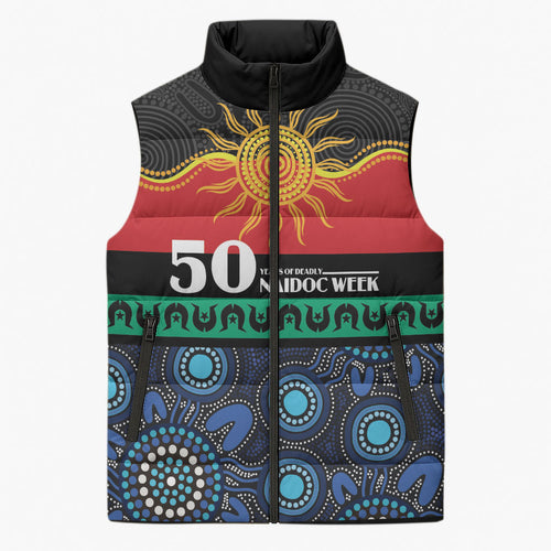 Personalised Australian Aboriginal Torres Strait Islanders Sleeveless Puffer Jacket Together We Rise Together We Stay Deadly