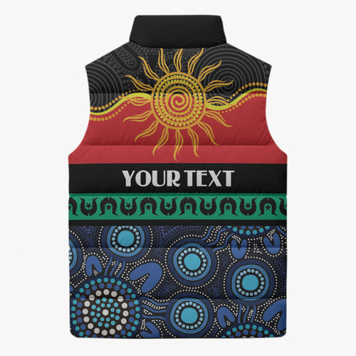 Personalised Australian Aboriginal Torres Strait Islanders Sleeveless Puffer Jacket Together We Rise Together We Stay Deadly