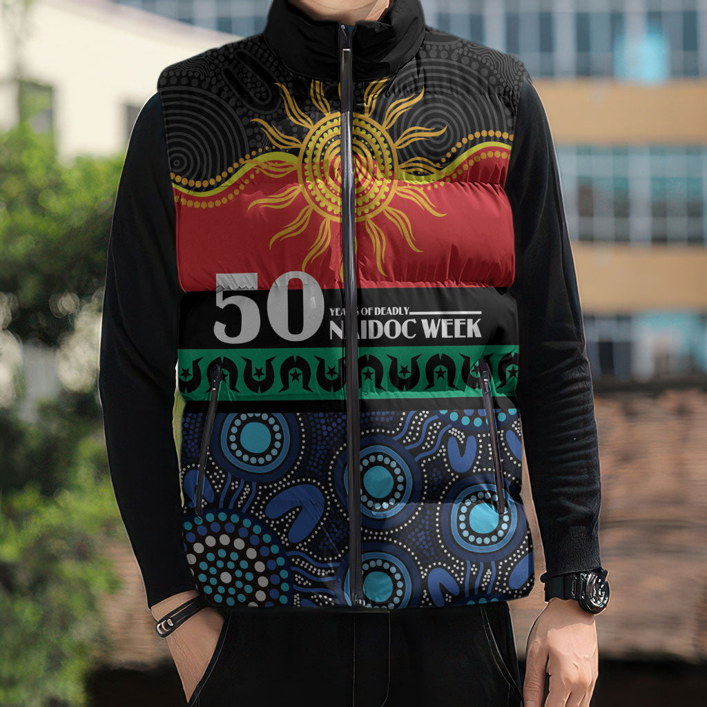 Personalised Australian Aboriginal Torres Strait Islanders Sleeveless Puffer Jacket Together We Rise Together We Stay Deadly