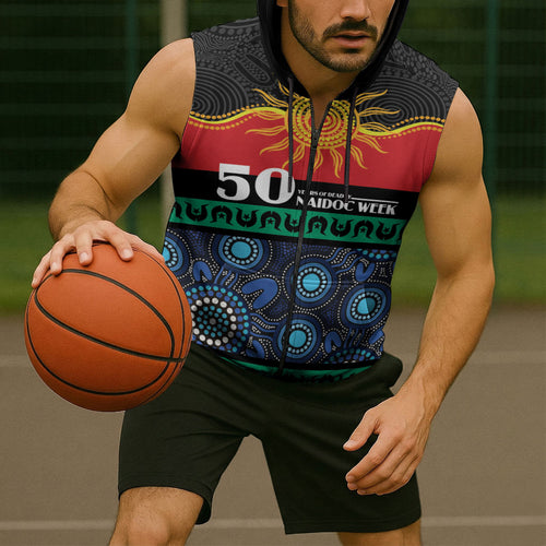 Personalised Australian Aboriginal Torres Strait Islanders Sleeveless Zip Hoodie Together We Rise Together We Stay Deadly