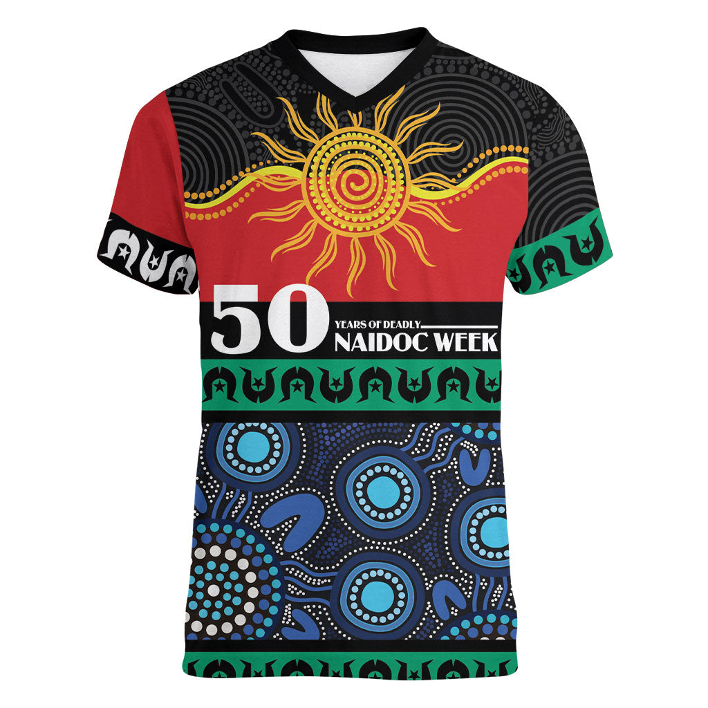 Personalised Australian Aboriginal Torres Strait Islanders Women V-Neck T-Shirt Together We Rise Together We Stay Deadly