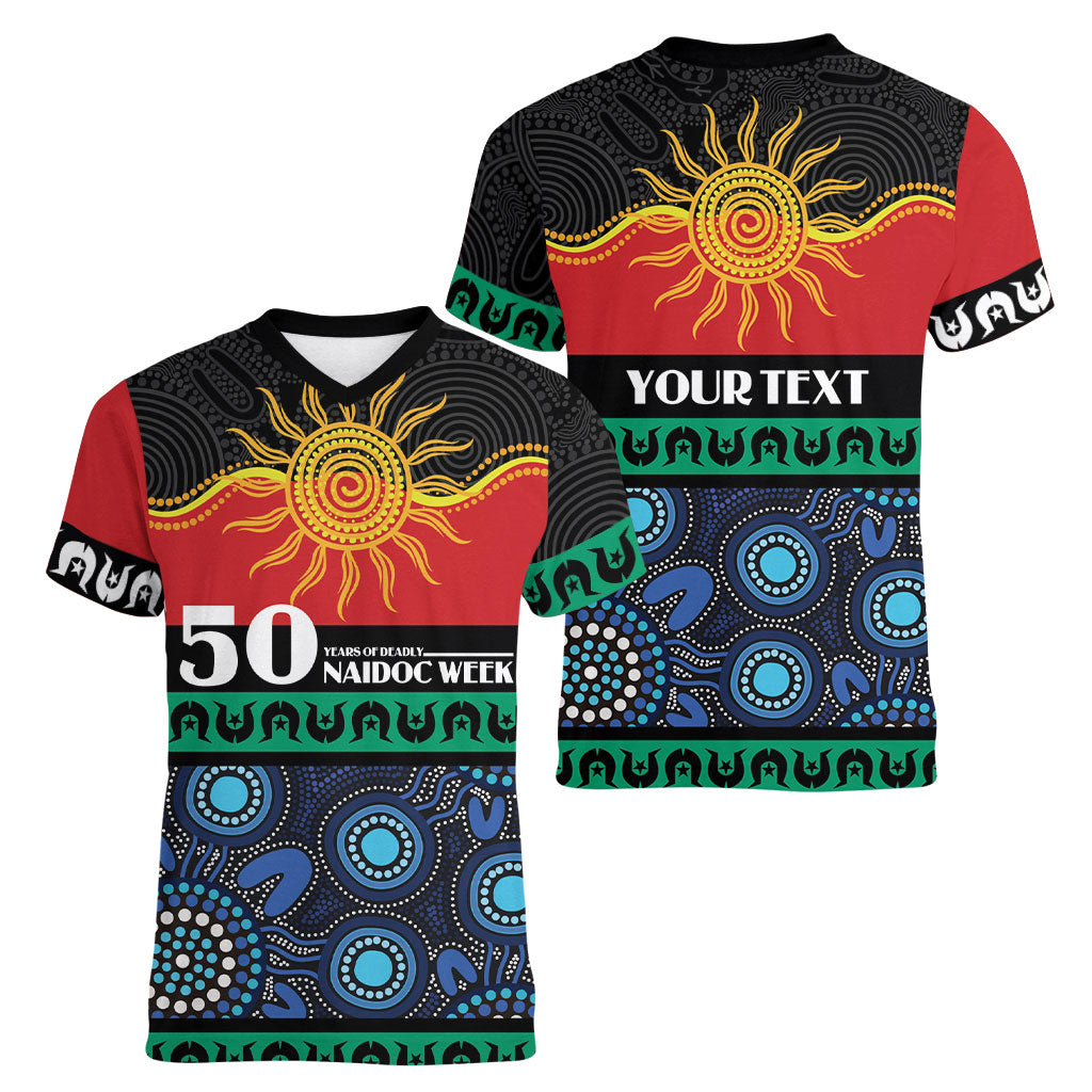 Personalised Australian Aboriginal Torres Strait Islanders Women V-Neck T-Shirt Together We Rise Together We Stay Deadly