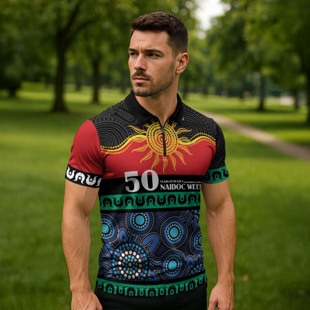 Personalised Australian Aboriginal Torres Strait Islanders Zipper Polo Shirt Together We Rise Together We Stay Deadly