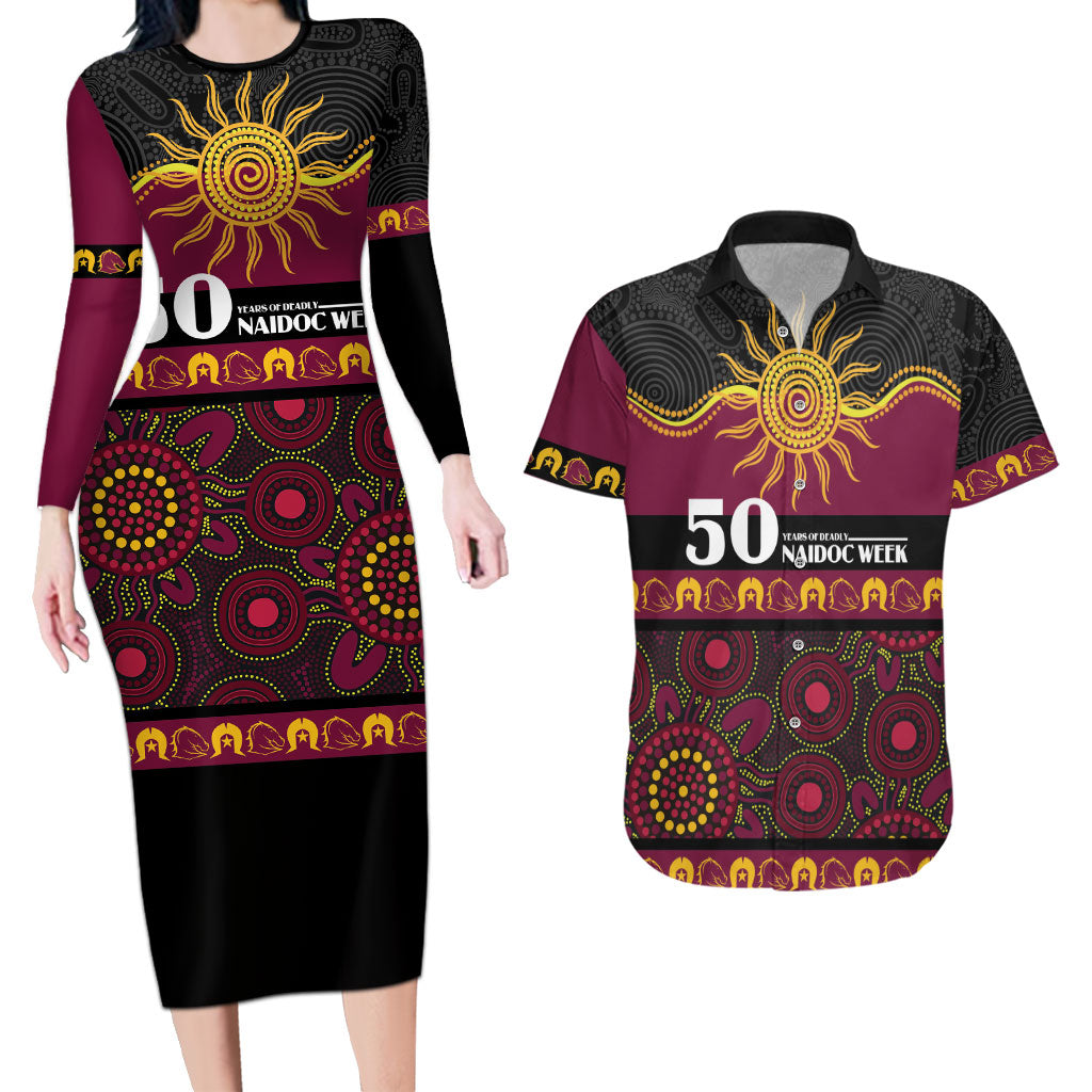 Broncos NAIDOC Week Personalised Couples Matching Long Sleeve Bodycon Dress and Hawaiian Shirt Aboriginal Torres Strait Islanders Vibe