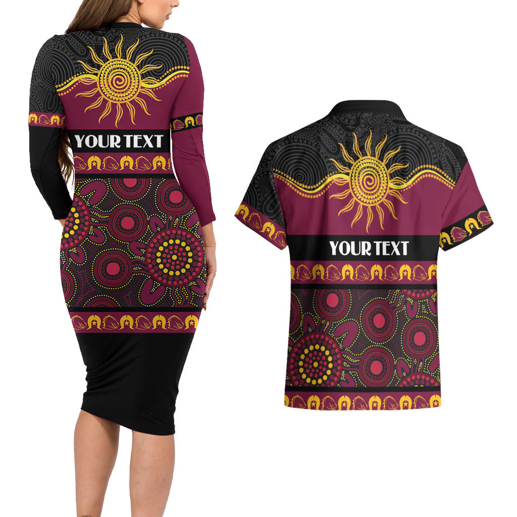 Broncos NAIDOC Week Personalised Couples Matching Long Sleeve Bodycon Dress and Hawaiian Shirt Aboriginal Torres Strait Islanders Vibe