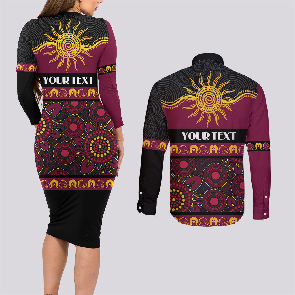 Broncos NAIDOC Week Personalised Couples Matching Long Sleeve Bodycon Dress and Long Sleeve Button Shirt Aboriginal Torres Strait Islanders Vibe