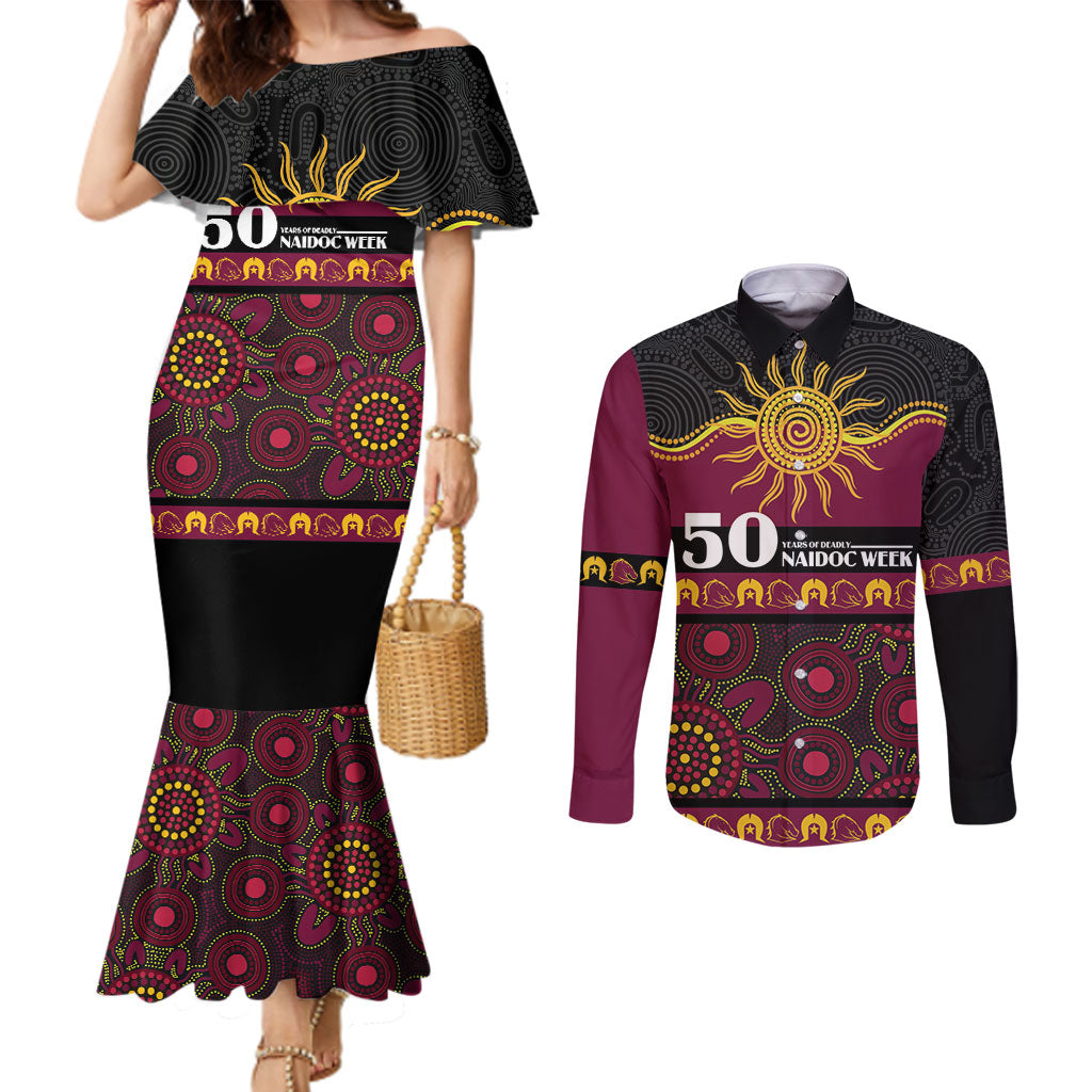 Broncos NAIDOC Week Personalised Couples Matching Mermaid Dress and Long Sleeve Button Shirt Aboriginal Torres Strait Islanders Vibe