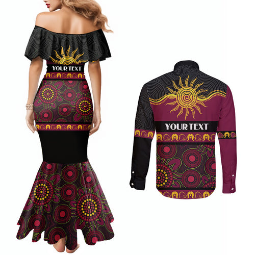 Broncos NAIDOC Week Personalised Couples Matching Mermaid Dress and Long Sleeve Button Shirt Aboriginal Torres Strait Islanders Vibe