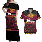 Broncos NAIDOC Week Personalised Couples Matching Off Shoulder Maxi Dress and Hawaiian Shirt Aboriginal Torres Strait Islanders Vibe